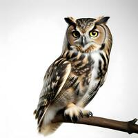 AI generated Owl perched on a branch isolated on white background. ai generative photo