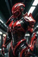 AI generated an intricate red and black biomechanical suit splashing and dripping a crisp and smooth beautiful. ai generative photo