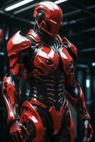 AI generated an intricate red and black biomechanical suit splashing and dripping a crisp and smooth beautiful. ai generative photo