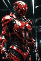 AI generated an intricate red and black biomechanical suit splashing and dripping a crisp and smooth beautiful. ai generative photo