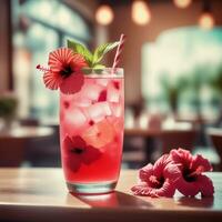 AI generated A vibrant and refreshing sparkling lemonade infused with hibiscus and fresh mint. ai generative photo