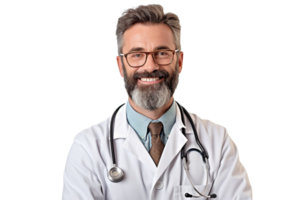 AI generated Senior doctor man arms crossed with smile, pride on transparent background. png