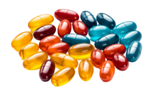 ai generato gruppo di vitamina supplemento pillole o farmaci per trattamento, su trasparente sfondo. png