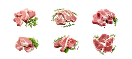 ai generato collezione impostato di agnello braciole crudo su un' trasparente sfondo. png