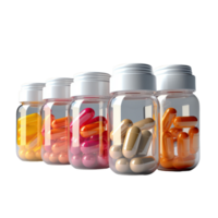 AI generated Plastic Supplement Multivitamin Bottles on transparent background. png