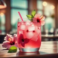 AI generated A vibrant and refreshing sparkling lemonade infused with hibiscus and fresh mint. ai generative photo