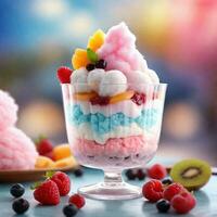 AI generated Dessert, Cotton candy cloud parfait with fruit compote. ai generative photo