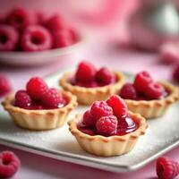 AI generated mini tartlets with a buttery crust filled with a raspberry compote infused with a hint of rosewater. ai generative photo