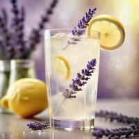 ai generado un fragante y elegante limonada con infusión de lavanda vodka, miel jarabe, y un chapoteo de espumoso agua. ai generativo foto