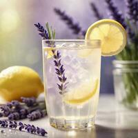 ai generado un fragante y elegante limonada con infusión de lavanda vodka, miel jarabe, y un chapoteo de espumoso agua. ai generativo foto