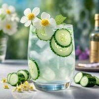 AI generated A refreshing blend of elderflower liqueur, cucumber-infused gin, and sparkling water. ai generative photo
