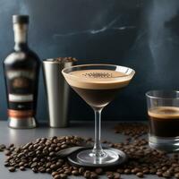 ai generado un sofisticado giro en el clásico Café exprés martini, presentando infusión de chai vodka, café licor, y recién elaborada Café exprés. ai generativo foto