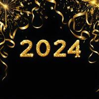 AI generated golden sparkling year 2024, New year, background design about New Year, New Year's Eve on a black background. ai generative photo