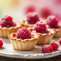 AI generated mini tartlets with a buttery crust filled with a raspberry compote infused with a hint of rosewater. ai generative photo