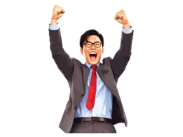 AI generated Happy asia busineesman excited winning solated on transparent background. png