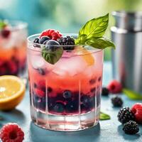 AI generated A colorful and fruity concoction with muddled berries, citrus vodka, and a basil-infused simple syrup. ai generative photo