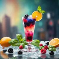 AI generated A colorful and fruity concoction with muddled berries, citrus vodka, and a basil-infused simple syrup. ai generative photo