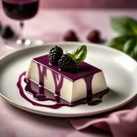 AI generated A light and airy semifreddo with swirls of blackberry puree and fresh basil. ai generative photo