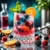 AI generated A colorful and fruity concoction with muddled berries, citrus vodka, and a basil-infused simple syrup. ai generative photo