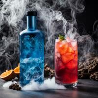 AI generated Dragon's Breath Elixir, A mesmerizing drink featuring a smoky effect created with dry ice. ai generative photo