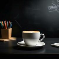 AI generated a cup of coffee next to a notebook office background. ai generative photo