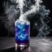 AI generated Dragon's Breath Elixir, A mesmerizing drink featuring a smoky effect created with dry ice. ai generative photo