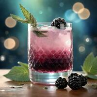 AI generated sparkling cocktail with blackberries, sage-infused vodka, and a splash of prosecco. ai generative photo