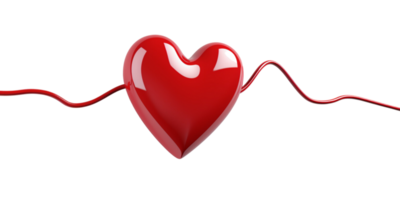 AI generated 3d red heart with pulse line Heart , icon Heartbeat on transparent background. png