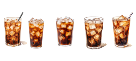 ai généré ensemble de americano la glace café avec transparent Contexte. png