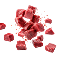 AI generated Falling meat beef cubes isolated on a transparent background. png