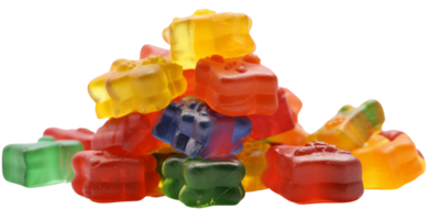 AI generated Medical cannabis rainbow gummy candy edibles on transparent background. png