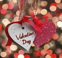 AI generated Hearts beautiful background and tag with the text Valentines Day photo