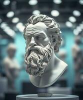 AI generated Head of Philosopher Socrates on Display in a Museum photo