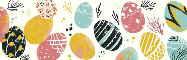 AI generated Happy Easter painted Easter eggs hand drawn illustration photo