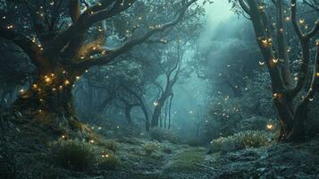 AI generated Magical fantasy fairy tale scenery, night in a forest. photo