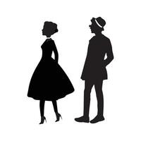 Man, Woman and kids standing silhouette. Group in formal dress. Shillouette romantic couple picture. Silhouettes of People. vector