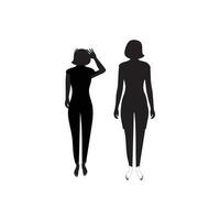 Human full body icon illustrations . Black silhouettes of men and women on a white background. Male and female gender. Figure of human body. vector