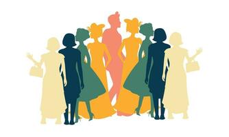 Colorful diverse people crowd. Diverse people group. Flat design vector illustration. A colorful illustration of diverse silhouetted people in profile