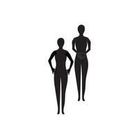 humano lleno cuerpo icono ilustraciones . negro siluetas de hombres y mujer en un blanco antecedentes. masculino y hembra género. figura de humano cuerpo. vector