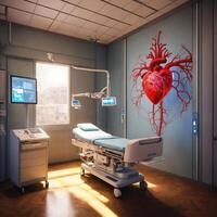 AI generated hospital empty operation room with surgery bed and surgery light generative ai photo