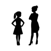 Man, Woman and kids standing silhouette. Group in formal dress. Shillouette romantic couple picture. Silhouettes of People. vector