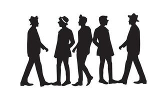 Man, Woman and kids standing silhouette. Group in formal dress. Shillouette romantic couple picture. Silhouettes of People. vector