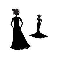 Man, Woman and kids standing silhouette. Group in formal dress. Shillouette romantic couple picture. Silhouettes of People. vector