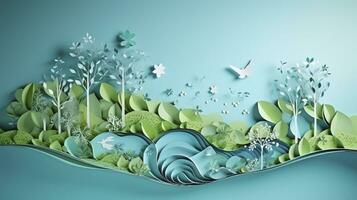 AI generated Paper art, Ecology and world water day, Saving water and world Environment day, environmental protection and save earth water photo