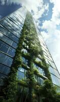 AI generated Realistic photo of a vertical garden skyscraper, glass office building tower, modern building.