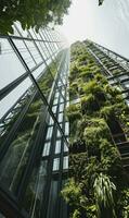 ai generado realista foto de un vertical jardín rascacielos, vaso oficina edificio torre, moderno edificio.