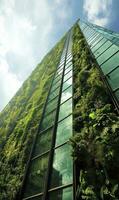 ai generado realista foto de un vertical jardín rascacielos, vaso oficina edificio torre, moderno edificio.