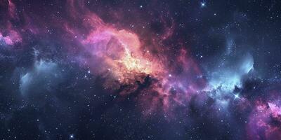 AI generated Space background with stardust and shining stars. Realistic colorful cosmos with nebula and milky way. photo