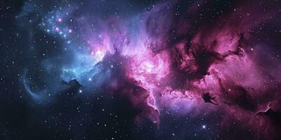 AI generated Space background with stardust and shining stars. Realistic colorful cosmos with nebula and milky way. photo