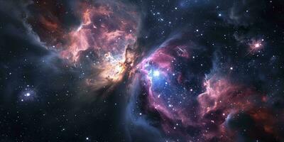 AI generated Space background with stardust and shining stars. Realistic colorful cosmos with nebula and milky way. photo